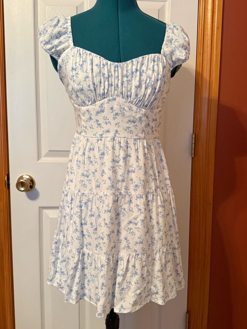 Hollister White Mini Dress with Light Blue Floral Print